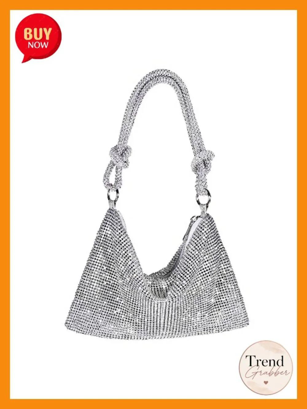 Rhinestone Sparkly Evening Bag Silver Clutch Crossbody Handbag Party Prom Club